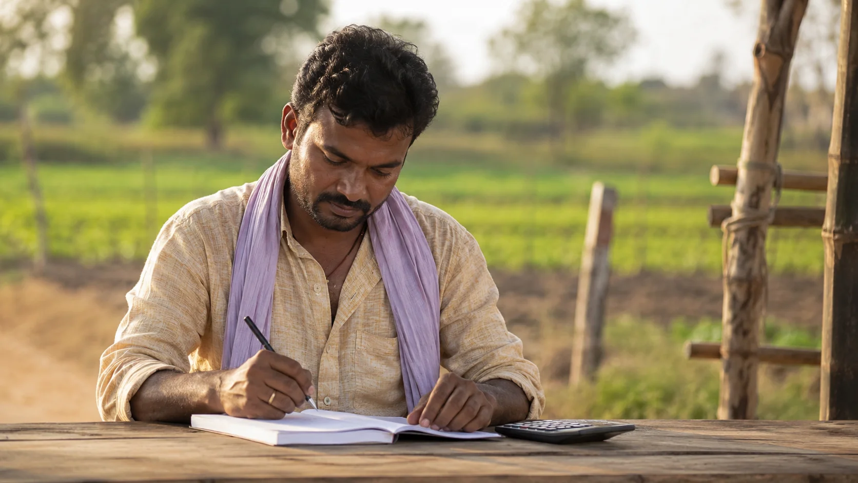 Agripreneur reviewing farm accounts and business records on a notebook