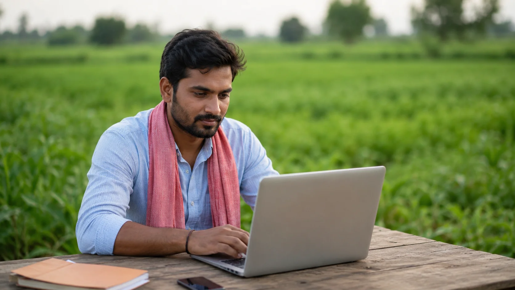 Young farmer using a laptop for digital agricultural management