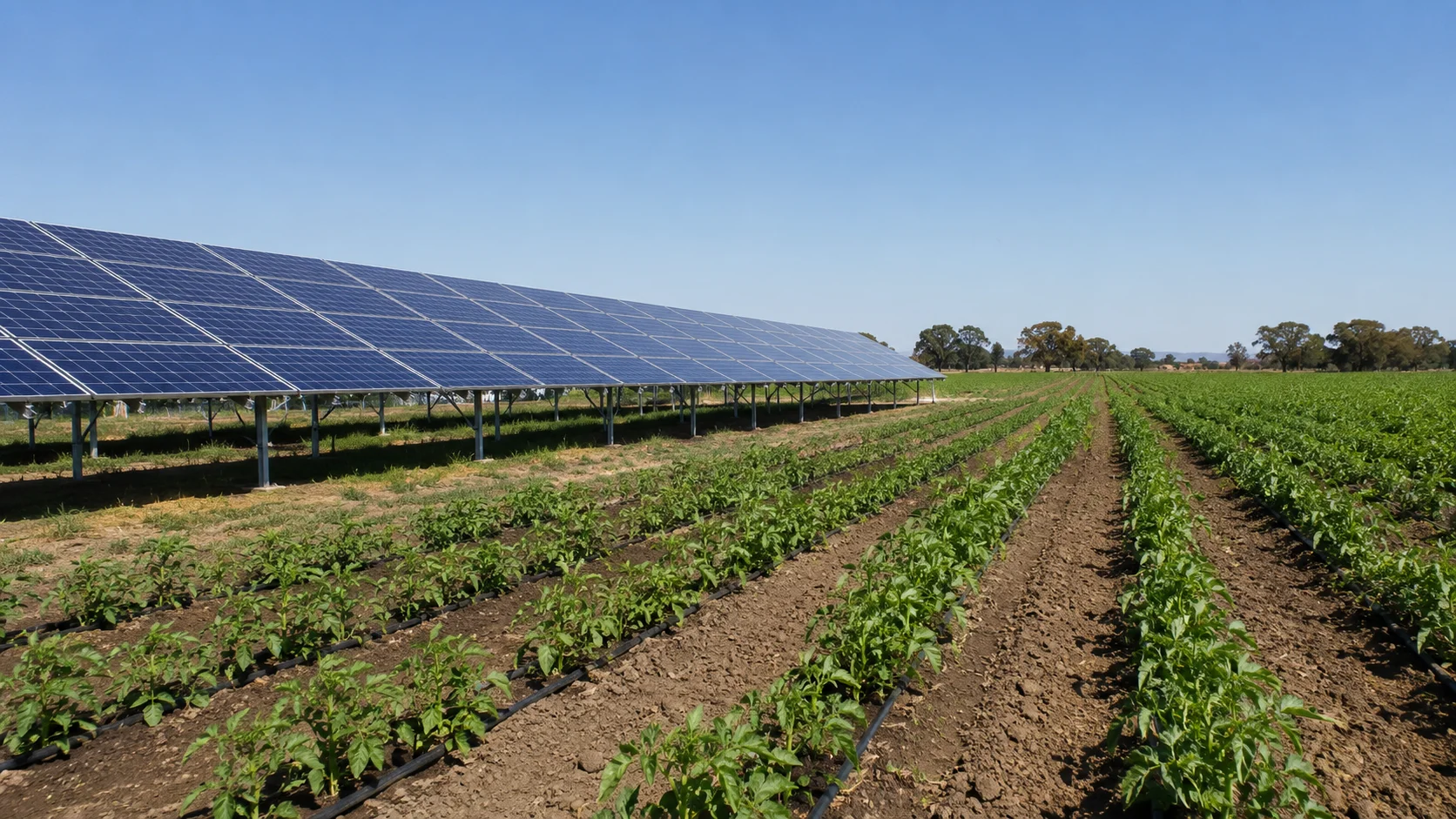 Solar array installed beside crop field powering the irrigation system