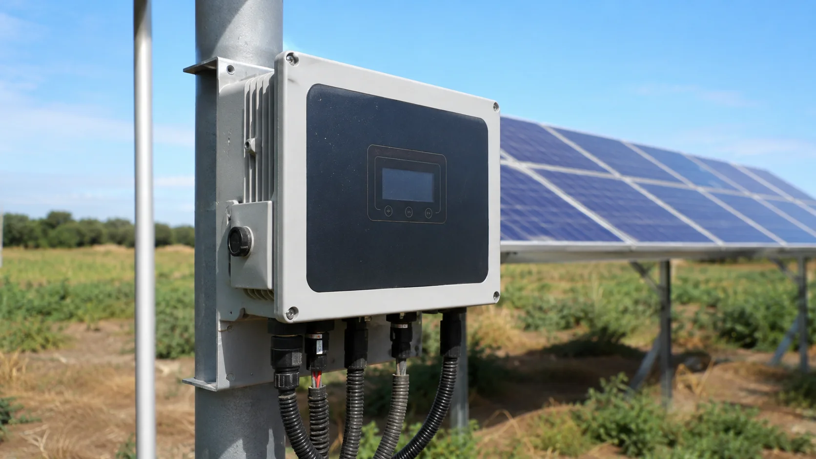 Solar pump controller box and switchgear panel for agricultural installation in MP